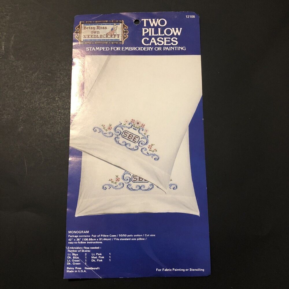 Betsy Ross Own Needlecraft Two Pillow Cases for Embroidery/Painting Roses 12108